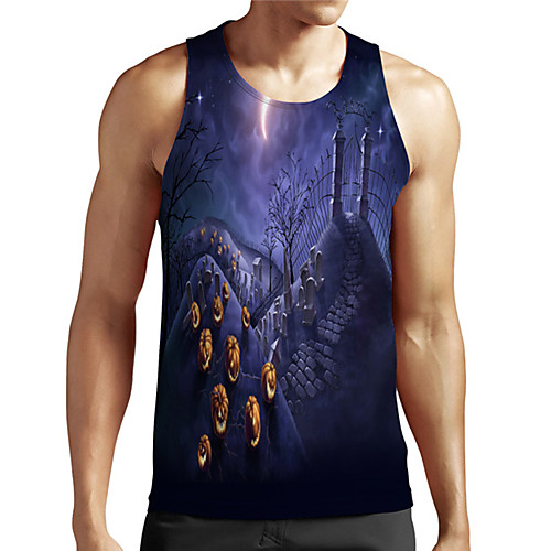 

Men's Unisex Tank Top Undershirt 3D Print Graphic Prints Pumpkin Plus Size Print Sleeveless Casual Tops Basic Designer Big and Tall Blue