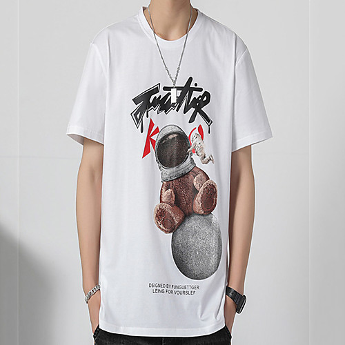 

Men's Unisex Tee T shirt Hot Stamping Graphic Prints Toy Bear Letter Plus Size Print Short Sleeve Casual Tops Cotton Basic Fashion Designer Big and Tall White Black Light gray