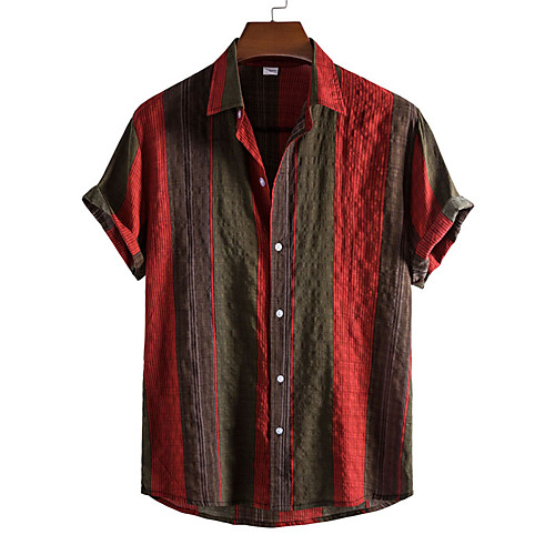 

Men's Shirt Striped Button-Down Short Sleeve Casual Tops Casual Fashion Breathable Comfortable Red