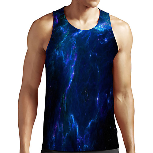 

Men's Unisex Tank Top Undershirt 3D Print Galaxy Graphic Prints Plus Size Print Sleeveless Casual Tops Basic Designer Big and Tall Blue