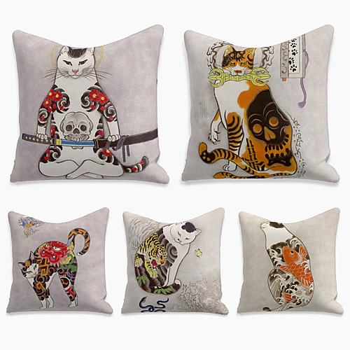

Double Side Cushion Cover 5PC Faux Linen Soft Decorative Square Throw Pillow Cover Cushion Case Pillowcase for Sofa Bedroom Superior Quality Machine Washable
