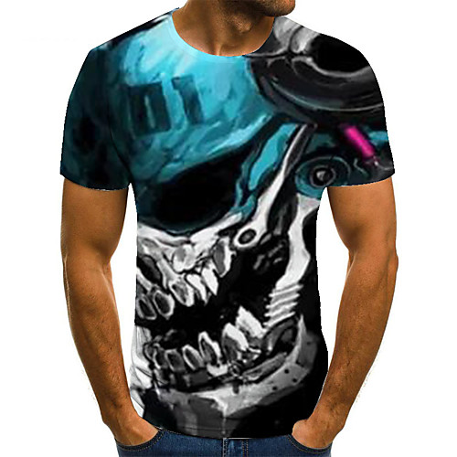 

Men's Unisex Tee T shirt 3D Print Graphic Prints Skull Plus Size Print Short Sleeve Casual Tops Basic Fashion Designer Big and Tall Blue