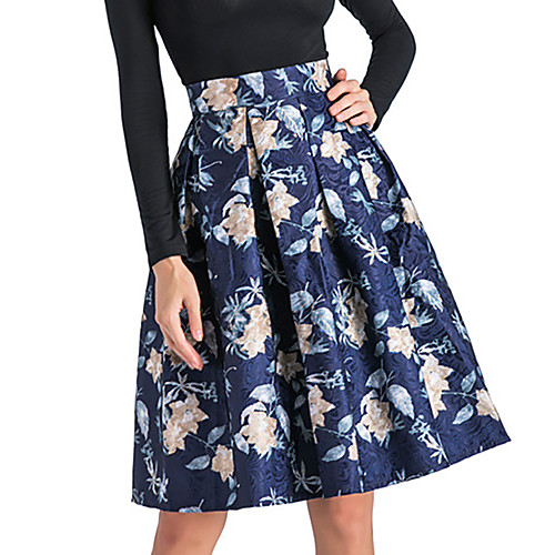 

Women's Vacation Casual / Daily Basic Streetwear Skirts Floral / Botanical Flower Pleated Print Royal Blue Brown