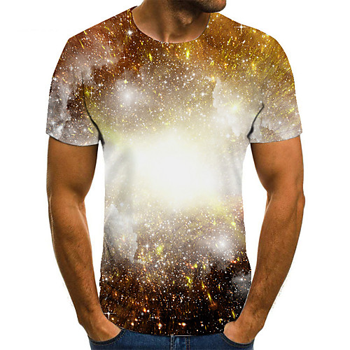 

Men's Unisex Tee T shirt 3D Print Galaxy Graphic Prints Plus Size Print Short Sleeve Casual Tops Basic Fashion Designer Big and Tall Gold