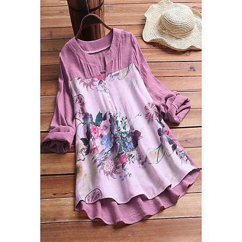 

european and american summer aliexpress 2019 new women's buttoned cotton and linen printed mid-length irregular large-size dress