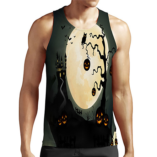 

Men's Unisex Tank Top Undershirt 3D Print Graphic Prints Pumpkin Plus Size Print Sleeveless Casual Tops Basic Designer Big and Tall Gray