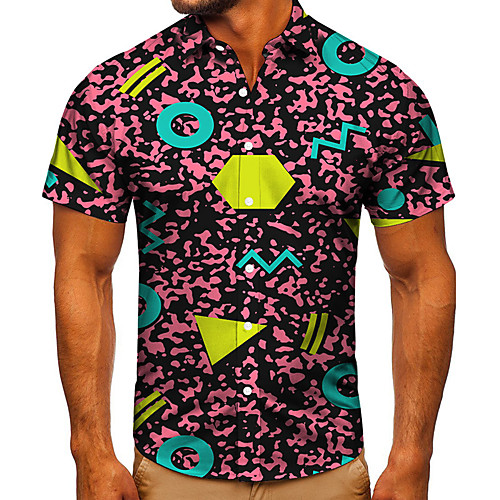 

Men's Shirt 3D Print Circle Graphic Prints Button-Down Short Sleeve Street Tops Casual Fashion Classic Breathable Blushing Pink