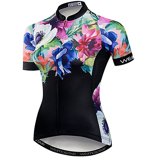 

21Grams Women's Short Sleeve Cycling Jersey Summer Spandex Polyester Black / Green Floral Botanical Bike Jersey Top Mountain Bike MTB Road Bike Cycling Quick Dry Moisture Wicking Breathable Sports