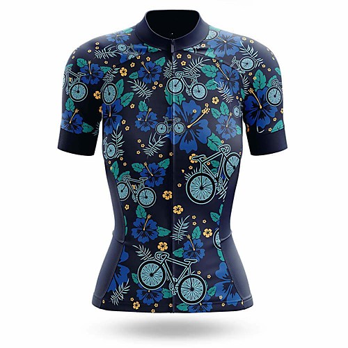 

21Grams Women's Short Sleeve Cycling Jersey Summer Spandex Polyester Blue Floral Botanical Bike Jersey Top Mountain Bike MTB Road Bike Cycling Quick Dry Moisture Wicking Breathable Sports Clothing