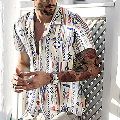 

Men's Shirt Color Block Button-Down Short Sleeve Casual Tops Chinese Style Casual Fashion Breathable White