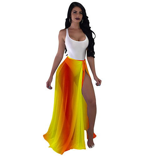 

Women's Cover Up Beach Accessories Swimsuit Rainbow Red yellow Swimwear Bathing Suits / Padless
