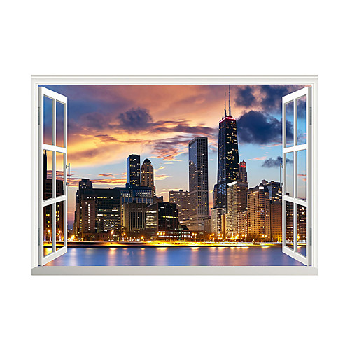 

3D False Window City Night View Home Children's Room Background Decoration Can Be Removed Stickers