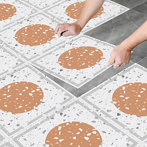 

8pcs Creative Kitchen Bathroom Living Room Floor Stickers Non-slip Waterproof And Wear-resistant Daylight Yellow Terrazzo Floor Stickers