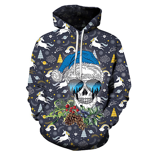 

Men's Unisex Plus Size Pullover Hoodie Sweatshirt Graphic Prints Skull Print Hooded Casual Daily Holiday 3D Print Basic Designer Hoodies Sweatshirts Long Sleeve Navy Blue