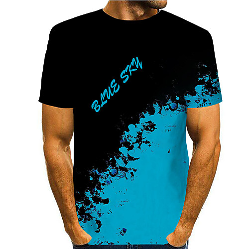 

Men's Tee T shirt 3D Print Tie Dye Graphic Prints Letter Print Short Sleeve Daily Tops Casual Designer Big and Tall Blue