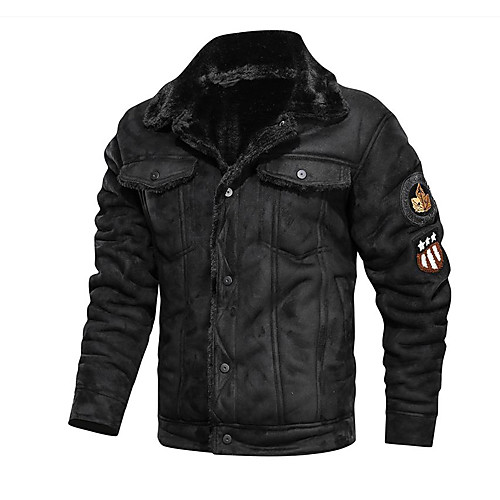 

Men's Jacket Going out Fall Winter Regular Coat Regular Fit Casual Jacket Plants Fur Trim Black Brown