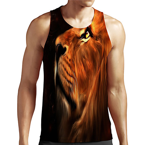 

Men's Unisex Tank Top Undershirt 3D Print Graphic Prints Lion Animal Plus Size Print Sleeveless Casual Tops Basic Designer Big and Tall Black