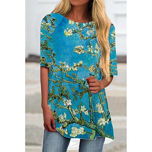 

Women's T Shirt Dress Tee Dress Short Mini Dress Blue Half Sleeve Floral Print Print Spring Summer Round Neck Casual Holiday 2021 S M L XL XXL 3XL