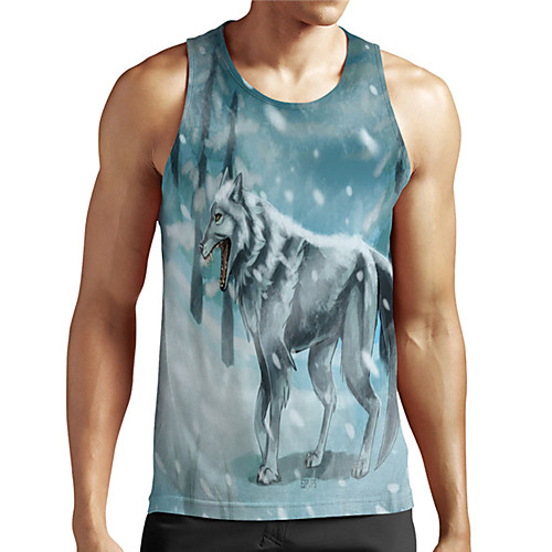 

Men's Unisex Tank Top Undershirt 3D Print Graphic Prints Wolf Plus Size Print Sleeveless Casual Tops Basic Designer Big and Tall Gray