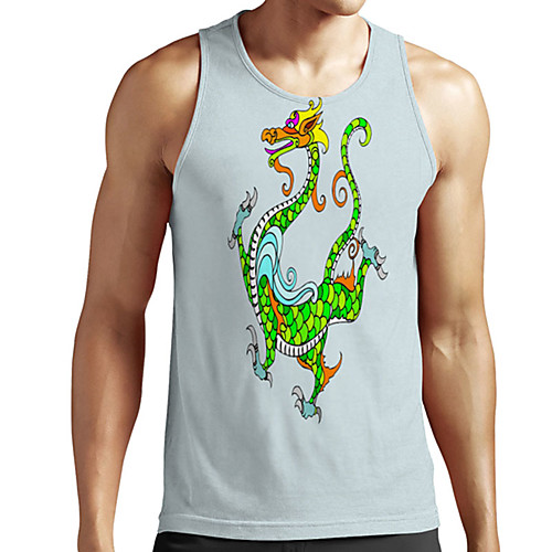 

Men's Unisex Tank Top Undershirt 3D Print Dragon Graphic Prints Plus Size Print Sleeveless Casual Tops Basic Designer Big and Tall Light gray