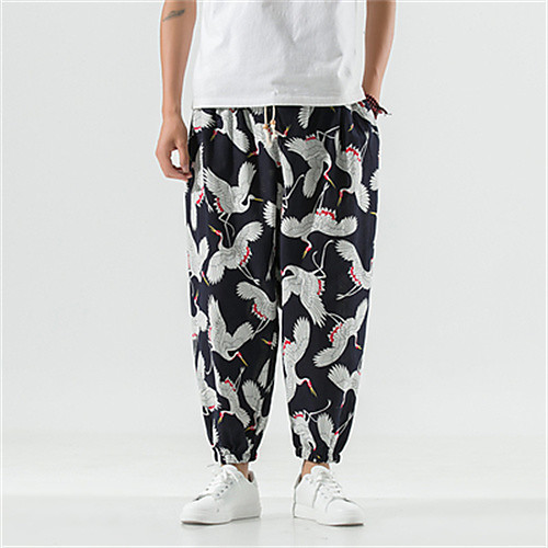 

Men's Chinese Style Chino Harem Loose Chinos Bloomers Pants Print Animal Ankle-Length Print White Black