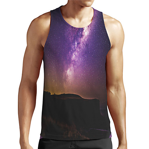 

Men's Unisex Tank Top Undershirt 3D Print Galaxy Graphic Prints Print Sleeveless Casual Tops Basic Designer Big and Tall Purple