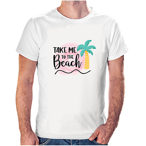 

Men's Unisex Tee T shirt Hot Stamping Graphic Prints Coconut Tree Letter Plus Size Print Short Sleeve Casual Tops Cotton Basic Fashion Designer Big and Tall Wine White Black