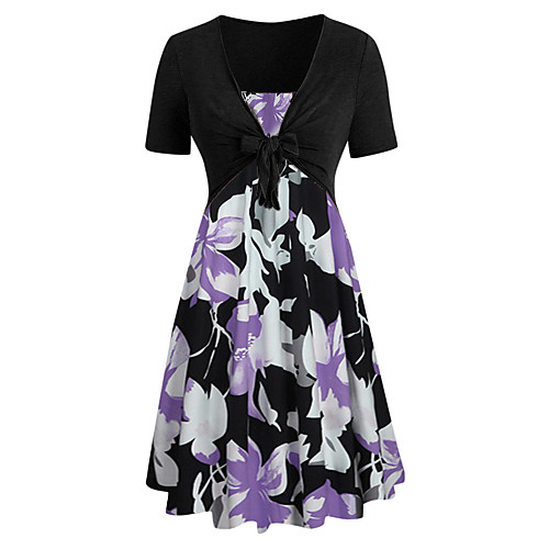 

Women's A Line Dress Knee Length Dress Blue Purple Blushing Pink Red Short Sleeve Pattern Summer Casual 2021 S M L XL 2XL 3XL