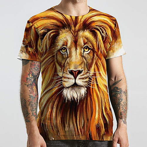 

Men's Unisex Tee T shirt 3D Print Graphic Prints Lion Animal Plus Size Print Short Sleeve Casual Tops Fashion Designer Big and Tall Yellow