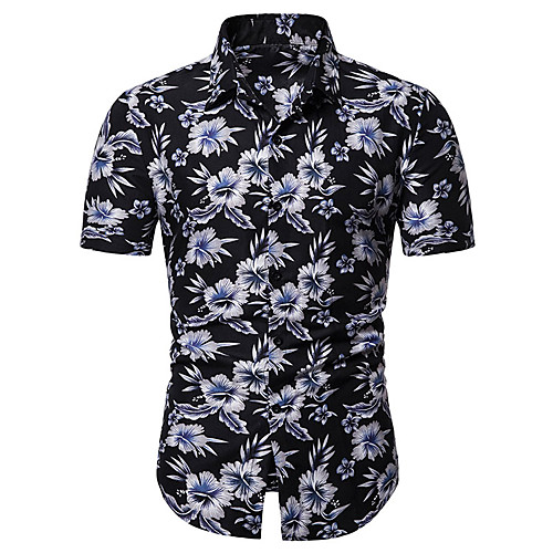 

Men's Shirt Other Prints Floral Short Sleeve Casual Tops Casual Black