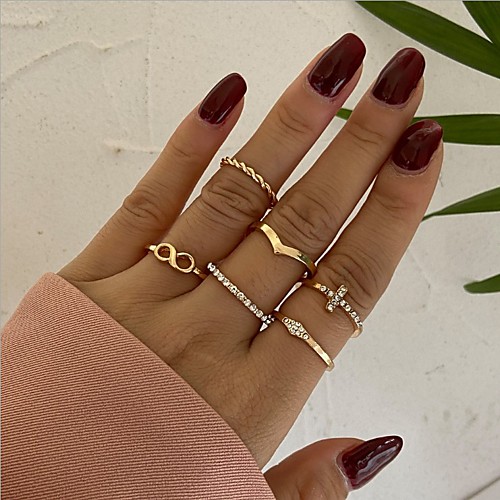 

Women's Ring Set Retro Lucky Stylish Simple European Cute Rhinestone Earrings Jewelry Gold For Anniversary Street Prom Festival 6pcs