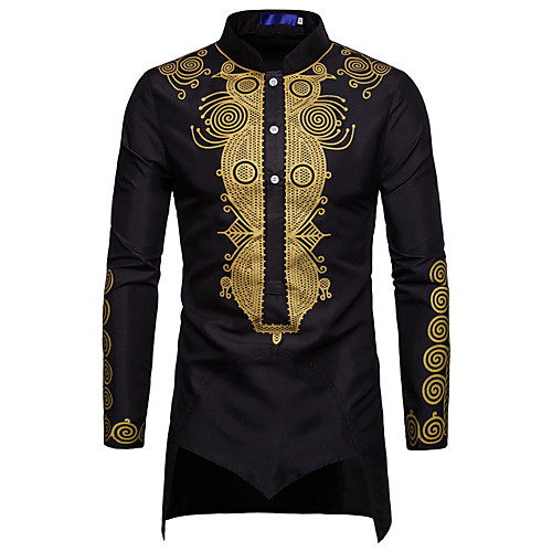 

Men's Shirt Tribal Print Long Sleeve Casual Tops Ethnic Style Round Neck White Black Red