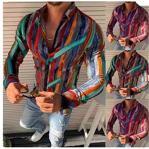 

Men's Shirt Striped Button-Down Long Sleeve Casual Tops Cotton Casual Fashion Breathable Comfortable Green Red