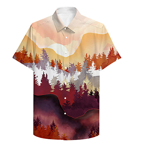 

Men's Shirt 3D Print Scenery Graphic Prints Plus Size 3D Print Button-Down Short Sleeve Casual Tops Casual Fashion Streetwear Breathable Brown