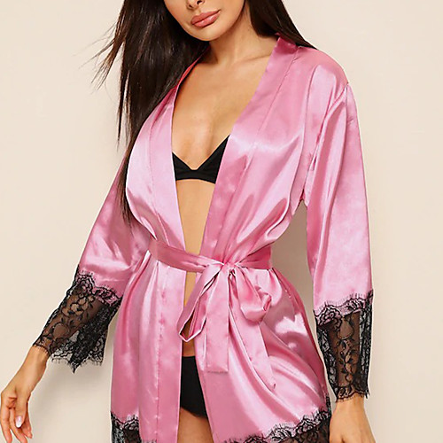

Women's Mesh Lace Super Sexy Robes Suits Nightwear Patchwork Embroidered Lavender S M L / Deep V