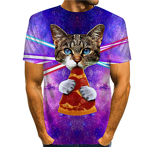 

Men's Tee T shirt 3D Print Cat Graphic Prints Print Short Sleeve Daily Tops Casual Designer Big and Tall Purple