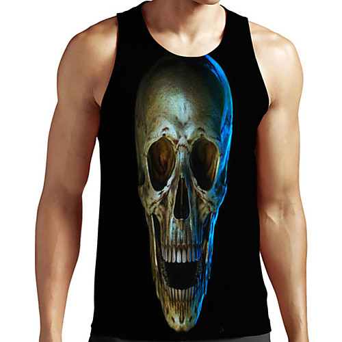 

Men's Unisex Tank Top Undershirt Shirt 3D Print Graphic Prints Skull Plus Size Print Sleeveless Casual Tops Basic Designer Big and Tall Round Neck Black / Summer
