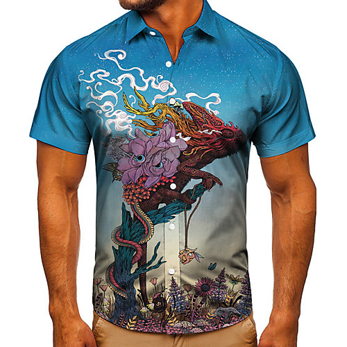 

Men's Shirt 3D Print Cartoon Graphic Prints Button-Down Short Sleeve Street Tops Casual Fashion Classic Breathable Blue