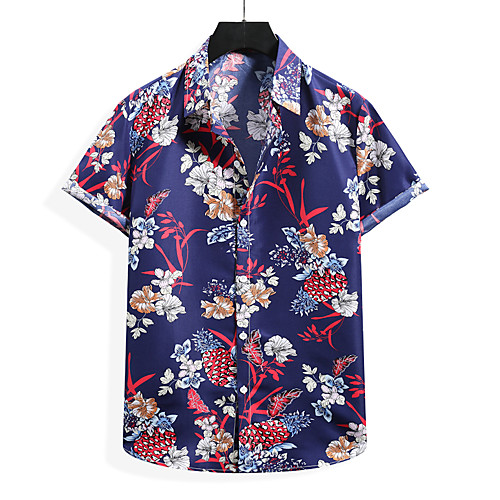 

Men's Shirt Other Prints Floral Short Sleeve Daily Tops Basic Classic Rainbow