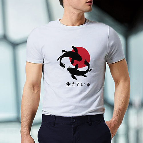 

Men's Unisex T shirt Hot Stamping Graphic Prints Fish Plus Size Print Short Sleeve Daily Tops 100% Cotton Basic Casual White Black Blushing Pink