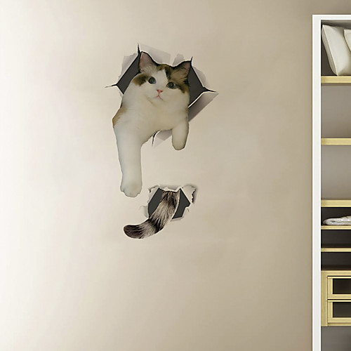 

3D Walls Breaking Effect Tail Cat Cartoon Home Background Decoration Removable Sticker