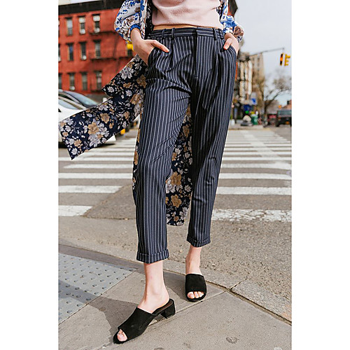 

Women's Fashion Streetwear Comfort Daily Work Pants Pants Stripe Ankle-Length Novelty Blue