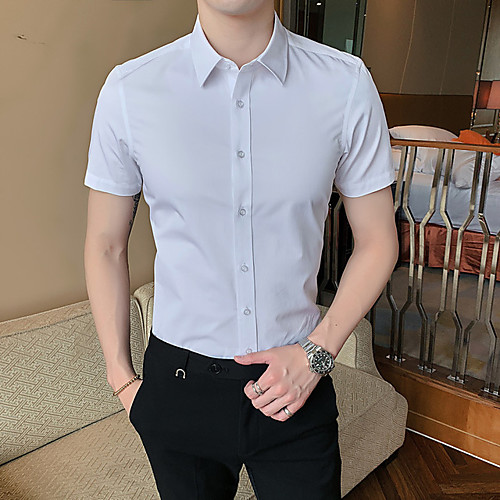 

Men's Shirt non-printing Solid Colored Solid Color Short Sleeve Casual Tops Basic Casual Standing Collar White Black Navy Blue