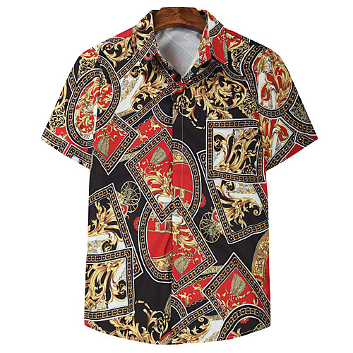 

Men's Shirt Other Prints Graphic Short Sleeve Casual Tops Casual Classic Collar Black / Red / Summer