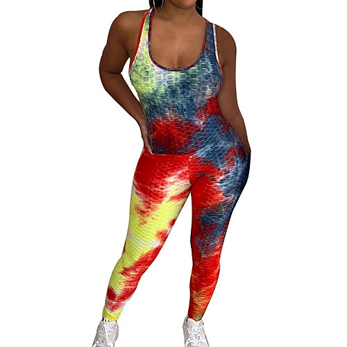 

Women's Ordinary Off Shoulder Black Blue Purple Jumpsuit Color Block Tie Dye Print