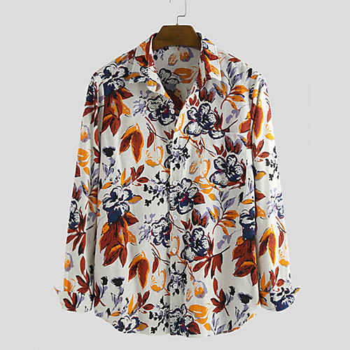 

Men's Shirt Floral Button-Down Long Sleeve Casual Tops 100% Cotton Lightweight Casual Fashion Breathable Blue Green Red