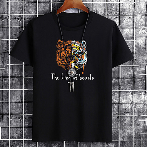 

Men's Unisex Tee T shirt Hot Stamping Graphic Prints Tiger Letter Plus Size Print Short Sleeve Casual Tops Cotton Basic Fashion Designer Big and Tall White Black Khaki