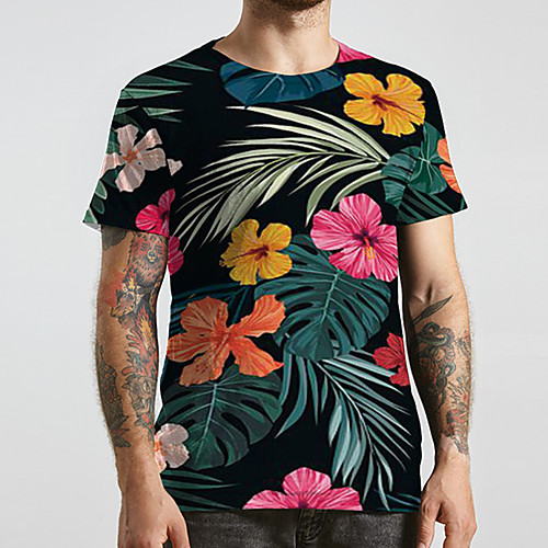 

Men's Unisex Tee T shirt 3D Print Floral Graphic Prints Plus Size Print Short Sleeve Casual Tops Basic Designer Big and Tall Rainbow