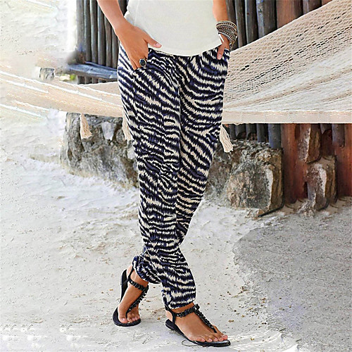 

Women's Boho Daily Going out Jogger Pants Pants Graphic Leaf Full Length Print Black / White Black Camouflage White