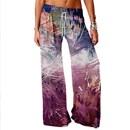 

Women's Basic Soft Comfort Daily Home Wide Leg Pants Plants Tropical Full Length Elastic Drawstring Design Print Purple